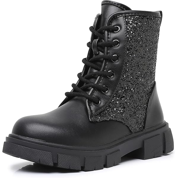 Amazon.com | Apakowa Girls Combat Boots Glitter Sparkle Lace